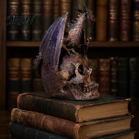 Bookshelf Display Figurine Flying Dragon Skull Resin Statue, On Human Figurine, Collectible Fantasy Statue Halloween Abstract Sculpture, Gothic Garden