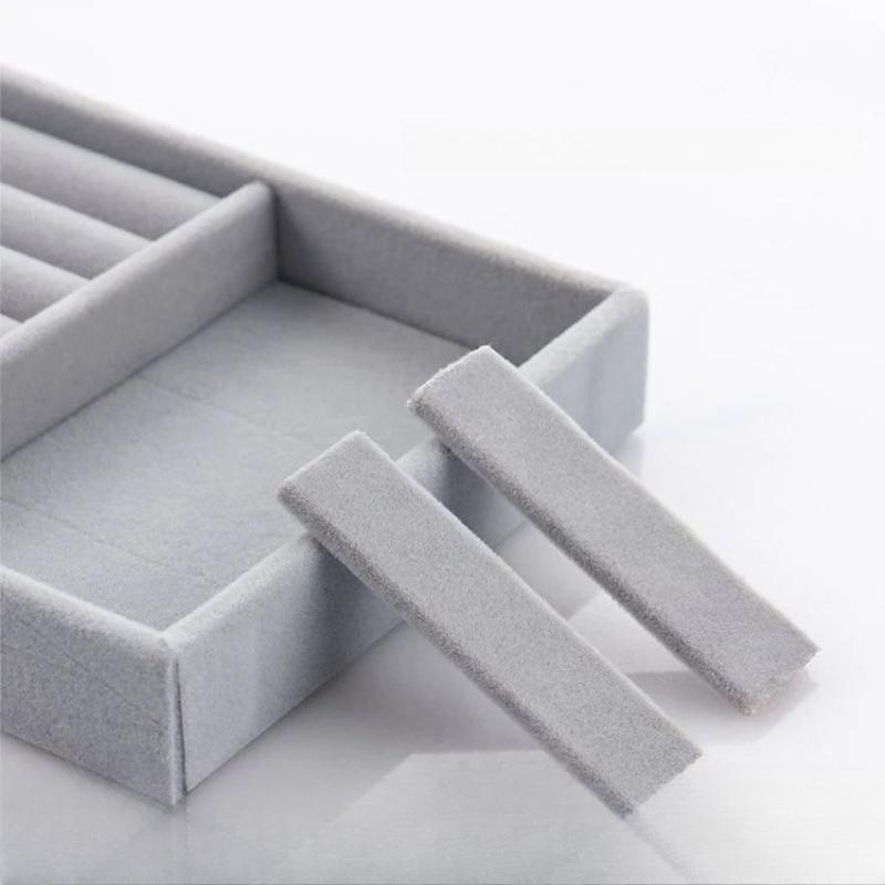 Plyšový organizér na šperky, odnímatelný tác, náušnice, náušnice, prsteny, náhrdelníky, úložný tác, zásuvka, přihrádkový tác