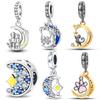 Fit Original Bangle Bracelet Copper Moon Series Charms Beads Inlaid Zirconium Luna Cat Dangle Pendants Diy Jewelry
