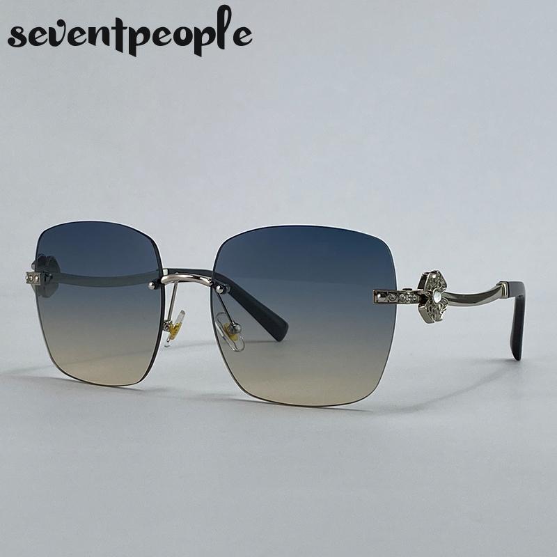 Oversized Square Rimless Punk Sunglasses Women Big Frame  Luxury Brand Metal Frameless Sunglass For Ladies Vintage Shades