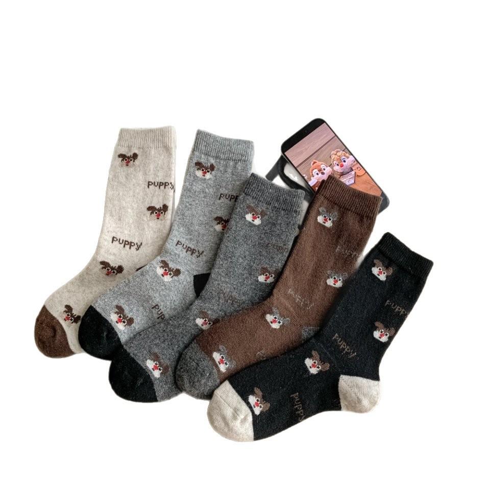 Snow Stacking Socks Cartoon Thickened Warm Wool Socks Velvet Children Cute Cute Puppy College Style
