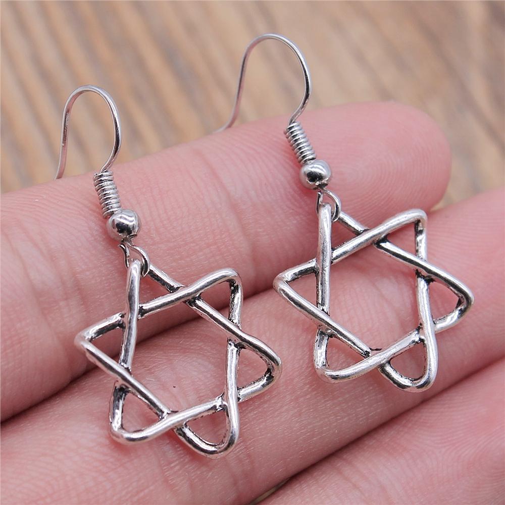 Vintage Neue Mode Einfach Judentum Menora Davidstern Charmante Hängeohrringe Für Dame Damen Schmuck Geschenk