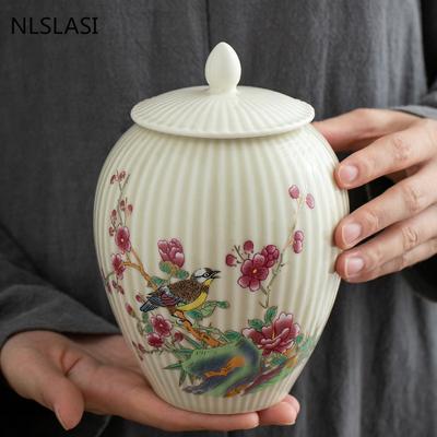 Chinese Keramiek Theebus Bloem en Vogel Patroon Verzegelde Opslagtank Reis Theezakje Keuken Kruidencontainers Snoepbus
