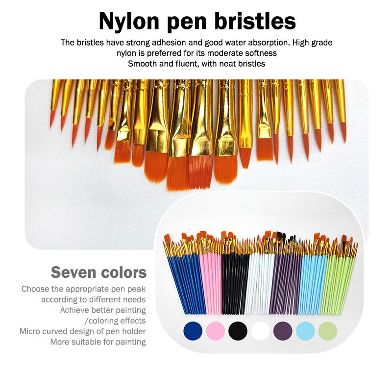 10Pcs Professional Artist Paint Brushes Set Multi-Functional Nylon Round Pointed Flat Tips Hook Line Paint Brush
