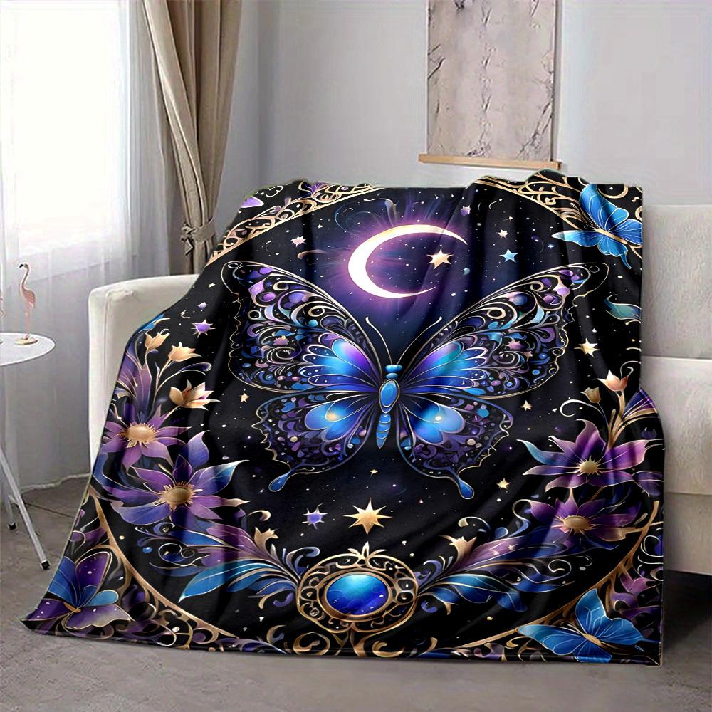 1PC Celestial Butterfly Print Print Blanket, Soft Throw Blanket - Warm & Cozy for Couch, Bed, Office, and Travel yy250912208