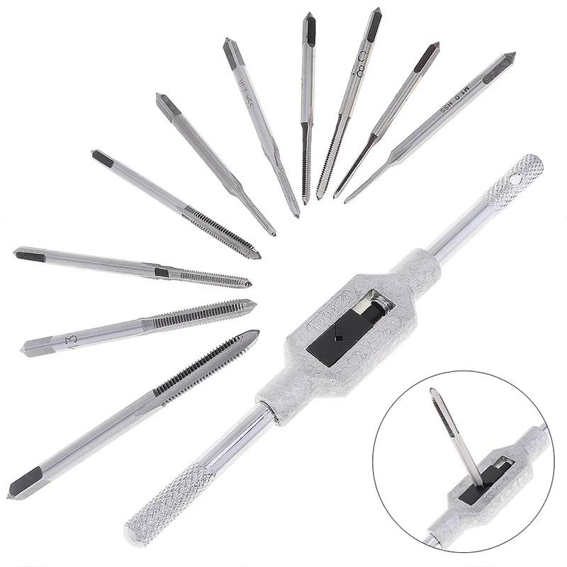 Adjustable M3-M12 T-Handle Ratchet Tap Holder Wrench Tap Wrench Drill Set Hand Tapping Tools Screw Thread Tap Drill Bit