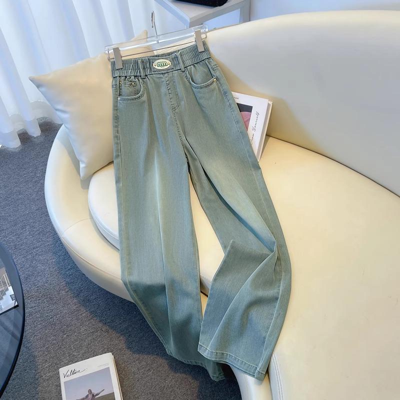 

Женские летние джинсы из ледяного шелка с широкими штанинами и эластичной талией, 2025 28 (105-115 lbs) синий