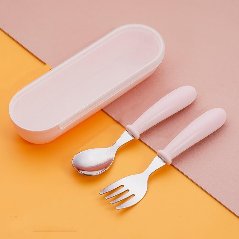 2pcs Children Spoon Forks Box Kids Stainless Steel Kids Cutlery Portable Baby Feeding Utensils Baby Spoons Baby Tableware Set