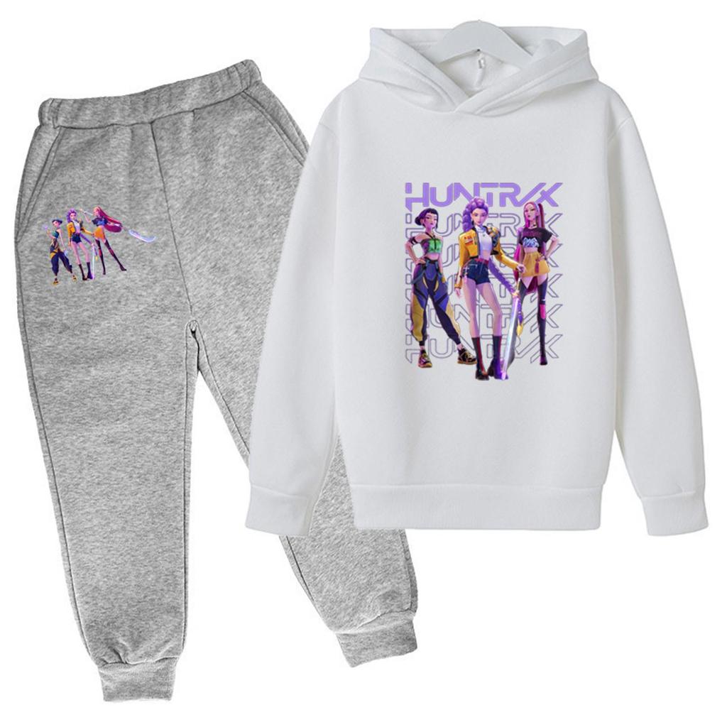 Winter Boy And Girls Color Long Sleeved Hooded Sweatshirt Two Piece Set Of Top And Pants