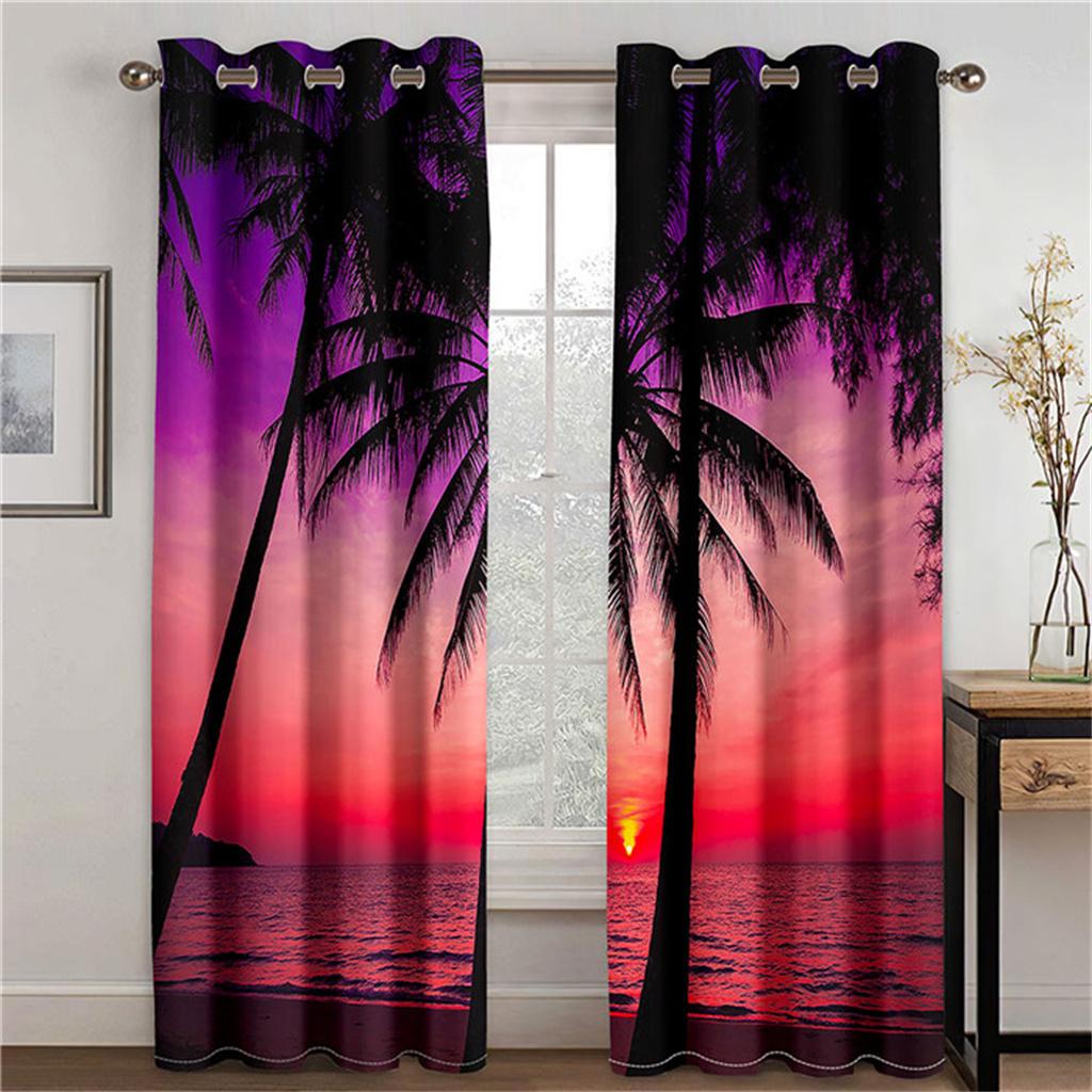 

Seaside Beach Coconut Tree Sunset Landscape Curtains 2 Panel Summer Home Decor Curtains Living Room Bedroom Window Decor Curtain 50W130H(CM)X2PCS&HooK