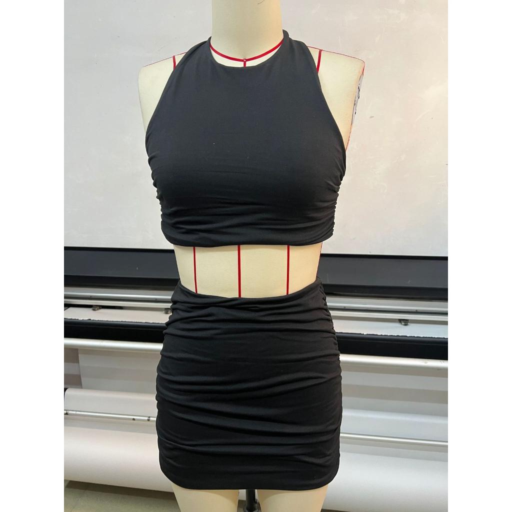 Summer Women 2PCS Bodycon Set, Sleeveless Halter Bandeau Tank Top, Fashion Sexy Casual Outfit for Women