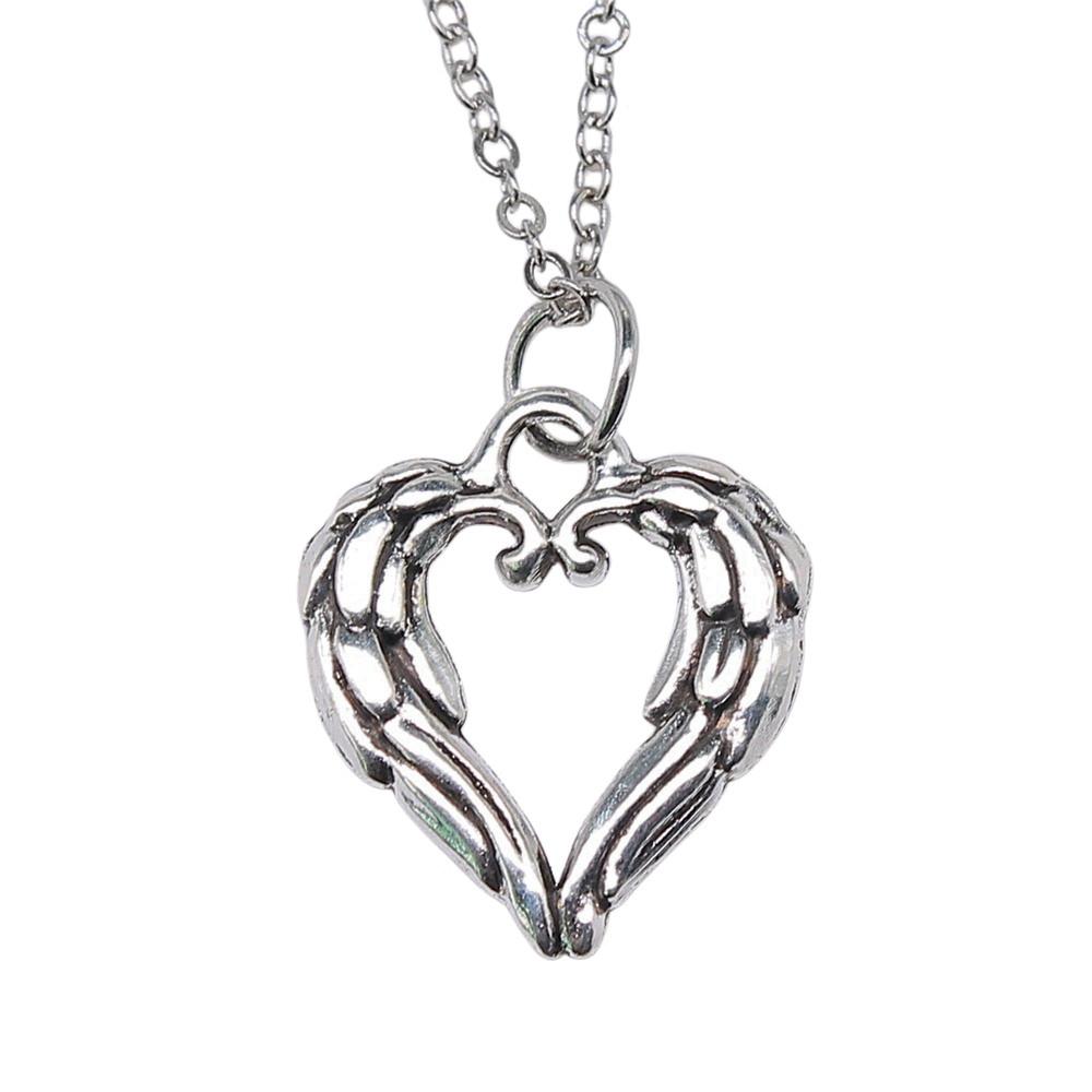 Ornate Angel With Heart Pendant Necklace Spiritual Faith Jewelry 40cm Short Chain