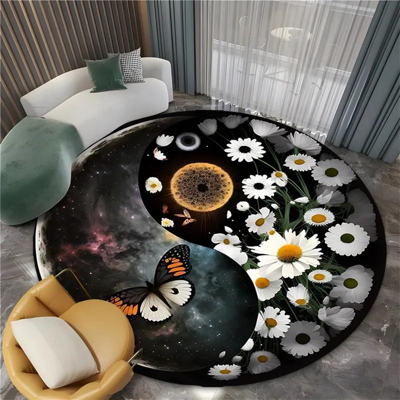 Yin Yang Divine Dragon Pattern Round Rugs Game Rome Gamer Gift Door Floor Mat Living Room Bedroom Fashion Gaming Carpet  Decor