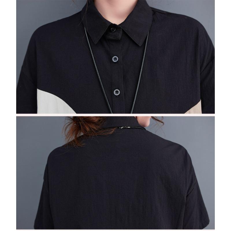Short Sleeve Patchwork Contrast Color Dresses for Women Loose Casual Vintage Dress Fashion Elegant Clothes Spring Summer 2025