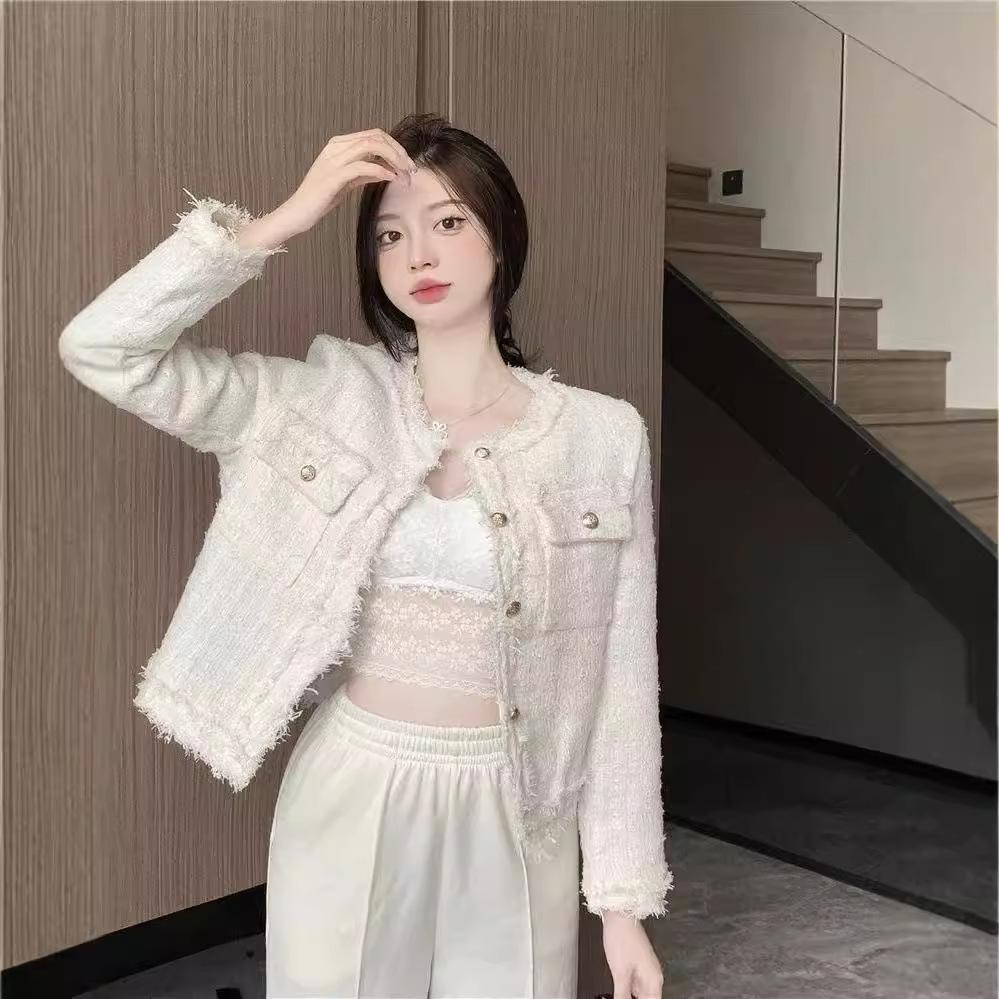 French Small Fragrant Tweed Short Coat Women Spring and Autumn Korean Tassel Single-breasted Jacket Fashion Niche Aesthetic Coat