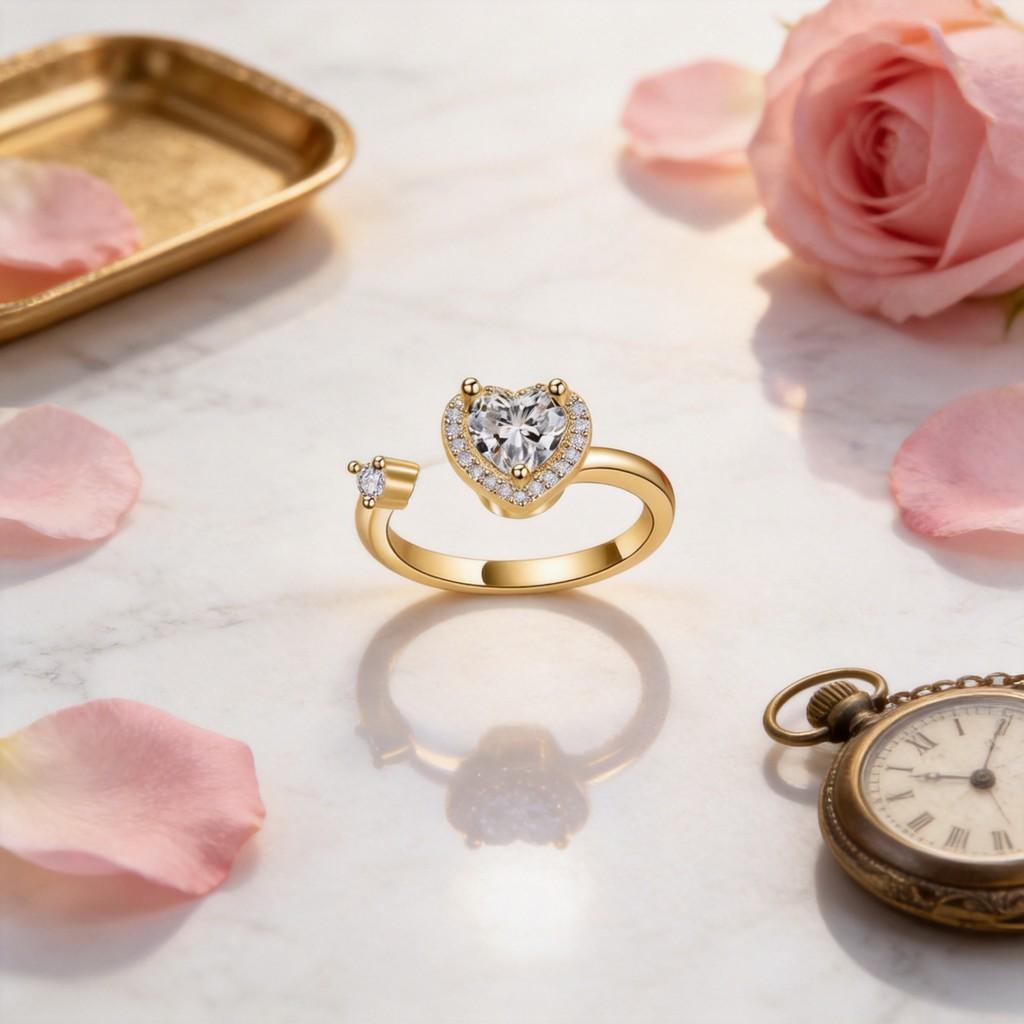 Adjustable Heart Shape Ring With Cubic Zirconia For Women Fashion Jewelry