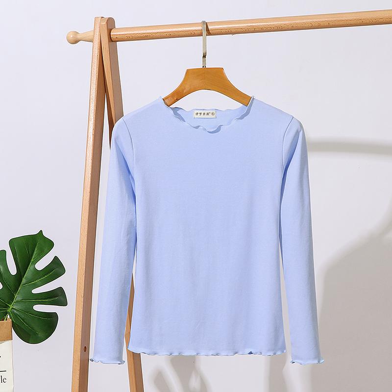 Spring Women T-shirt Long Sleeve Solid Lady Tee Tops Elasticity Slim Cotton Tshirt Female Clothes