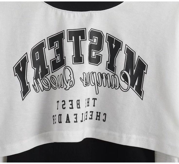 American Retro Letter Print Two-Piece: Short Sleeve T-shirt & Loose Cardigan for Women - Hot Girl Jazz Dance Style