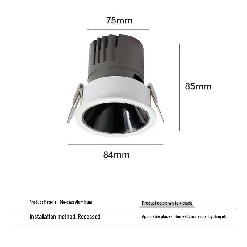 Full Spectrum Anti-Glare Recessed Wall Washer Spotlight with Ultra-Narrow Bezel - Three-Color Living Room Light