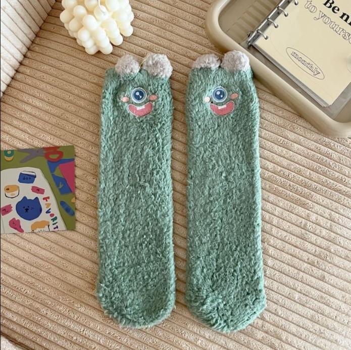 Women's Warm Solid Color Floor Socks Non Slip Plush Knitted Coral Fleece Socks No Show Socks kawaii cute men