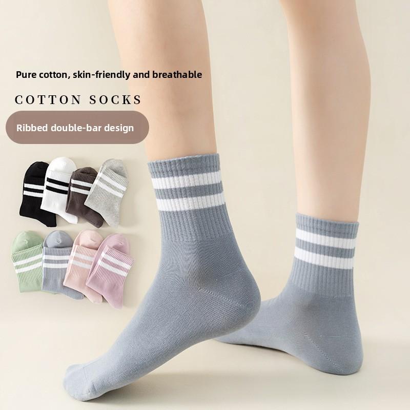 Fall/Winter Women's Pure Cotton Short Socks for Exercise Anti-odor Absorbent Sweat-Resistant Autumn Cotton Stockings Mid-Calf Socks