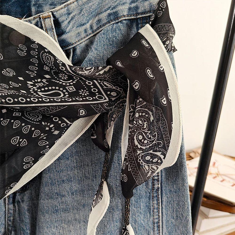 cotton Women's Necktie Floral Waist Belt chic Floral Triangle Scarf Matching Pants