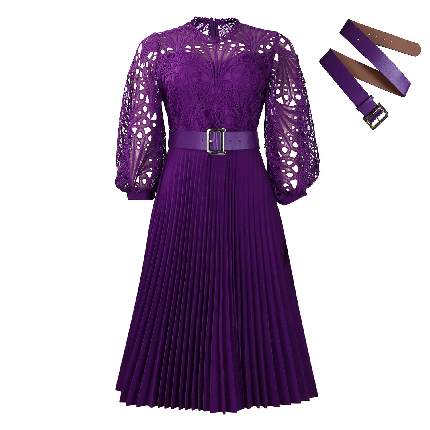 

C8595 2024 Женское однотонное кружевное вязаное плиссированное платье 5XL