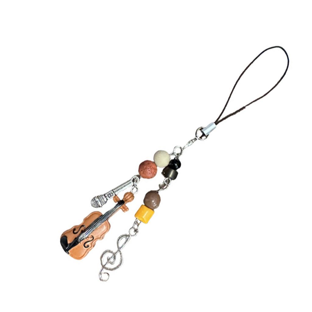 Stylish Violin Phone Charm Eye Catching Beaded Keyring Guitar Key Pendant Fashionable Alloy Key Chain for Bags Key