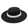 French Retro Hepburn Style Flat Top Concave Top Hat Spring And Summer Travel Top Hat Pearl Wide Brim Sun Protection Sun Hat