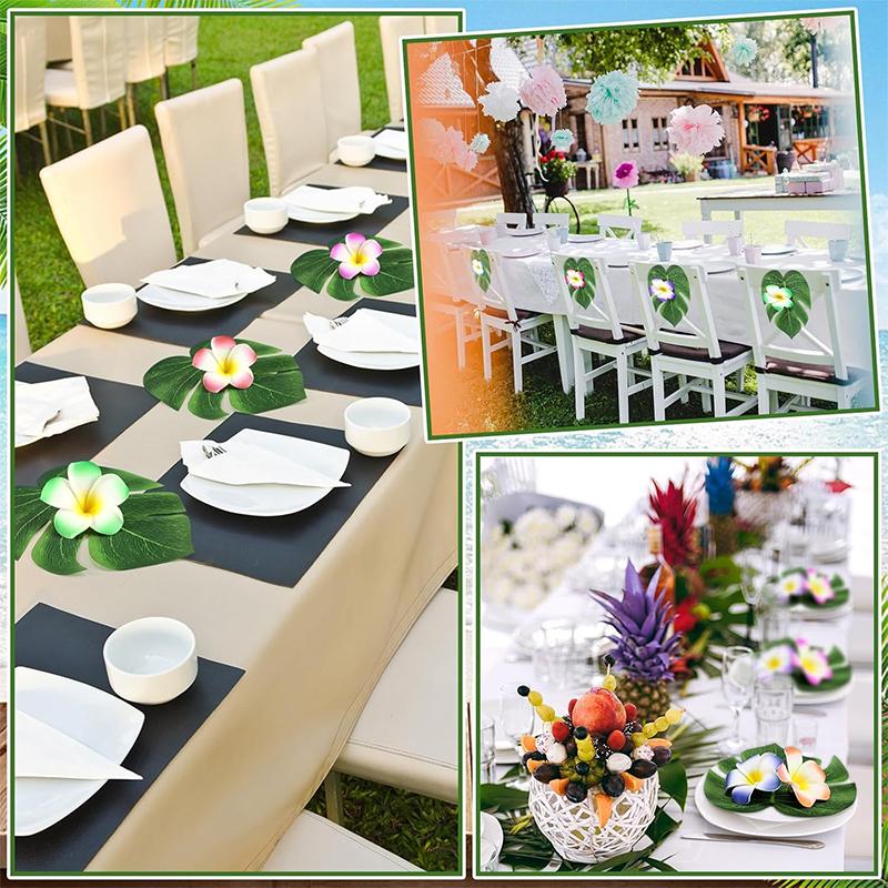 12Pcs Artificial Flowers Palm Leaves Simulation Plumeria Fale Flowers for Hawaiian Tropical Party Home Decor Wedding Decortion