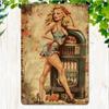 Metal Art Plate 20x30cm Sexy Woman Illustration Garage Workshop Wall Decor