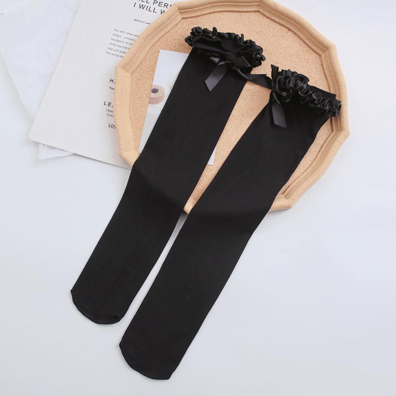 Spring And Summer Japanese Lotus Leaf Lace Medium Tube Socks Women'S Bow And Knee Calf Socks Lolita Uniform Stockings