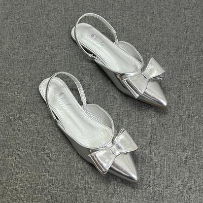 Fashion 2025 Sandals Flat Summer Shoes Woman New Without Fashion Comfort Silver Outside Pointed Girls Closed Retro Casual Scandals Toe