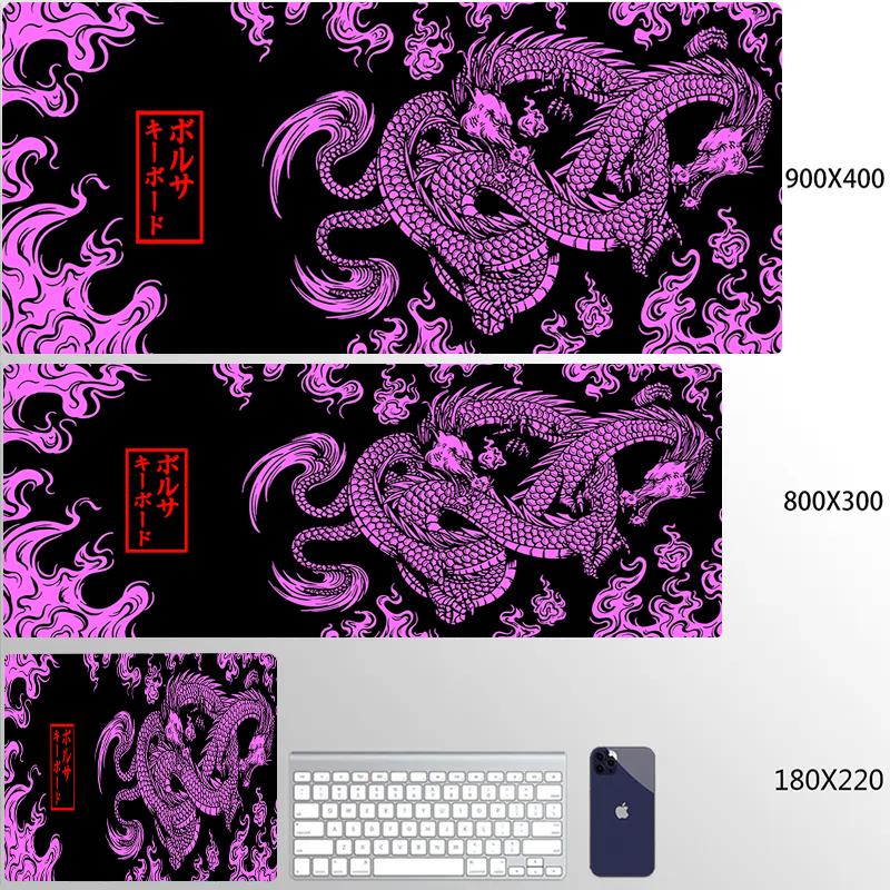 Red Dragon Mousepad Gamer Mouse Pad Light Gaming Room Accessories Desk Mat Japan Art Nonslip Keyboard Mats Company Xxl Mausepad