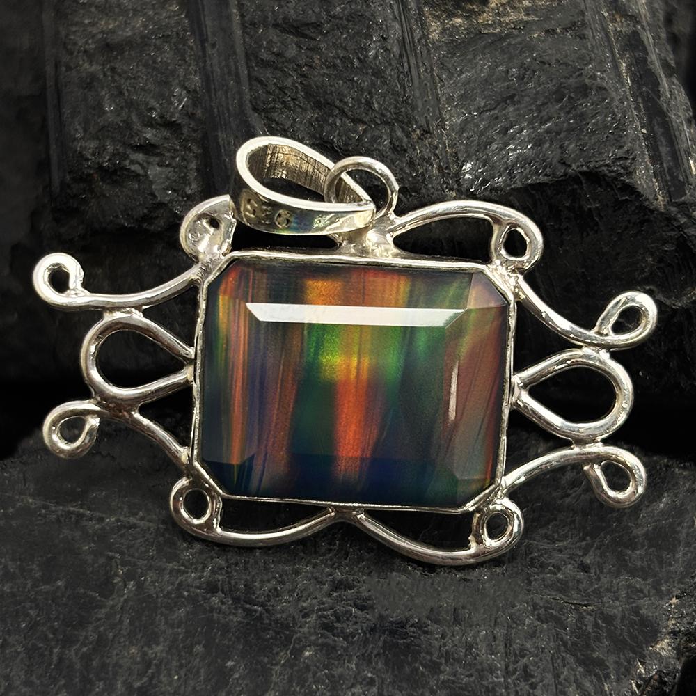 CERTIFIED 32 Ct Natural Opal 925 Sterling Silver Emerald Pendant Gift For Him