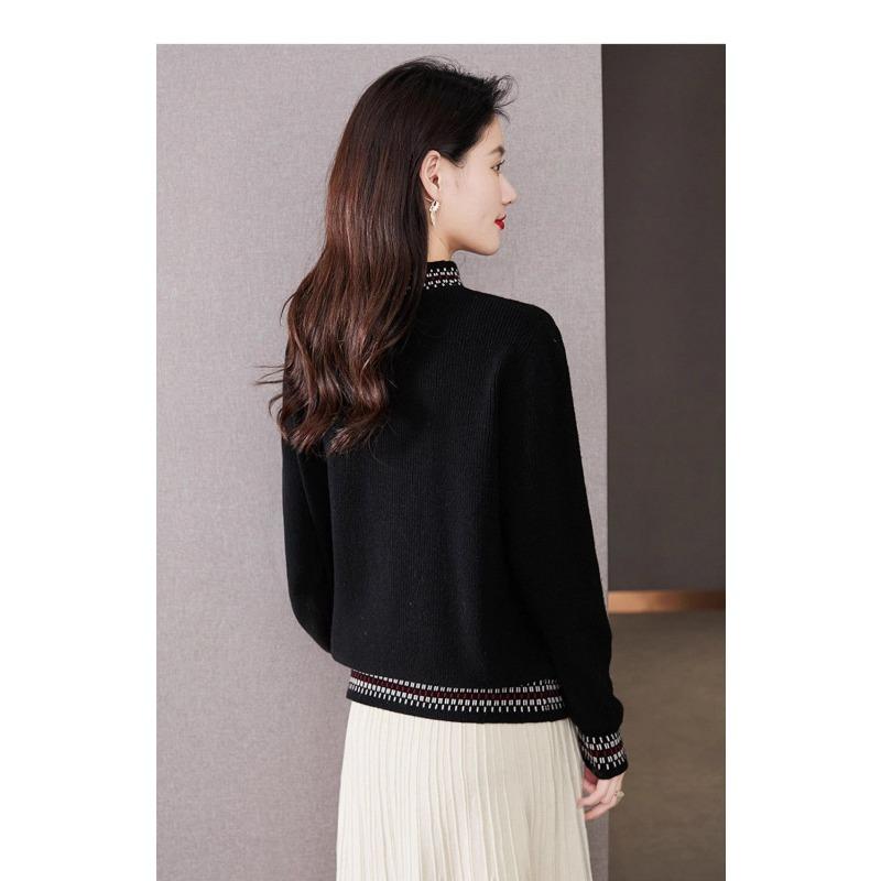 Autumn and Winter Versatile Loose Half Turtleneck Color Matching Casual Temperament Fashionable Pullover Sweater Tops for Women