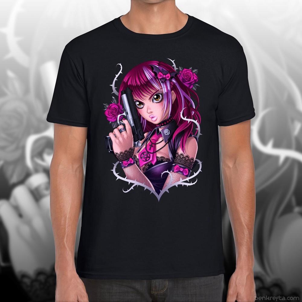 T Shirt Unisexga Gun Girl Black Anime Flowers Exclusive Tshirt Unisexs Unisexs S
