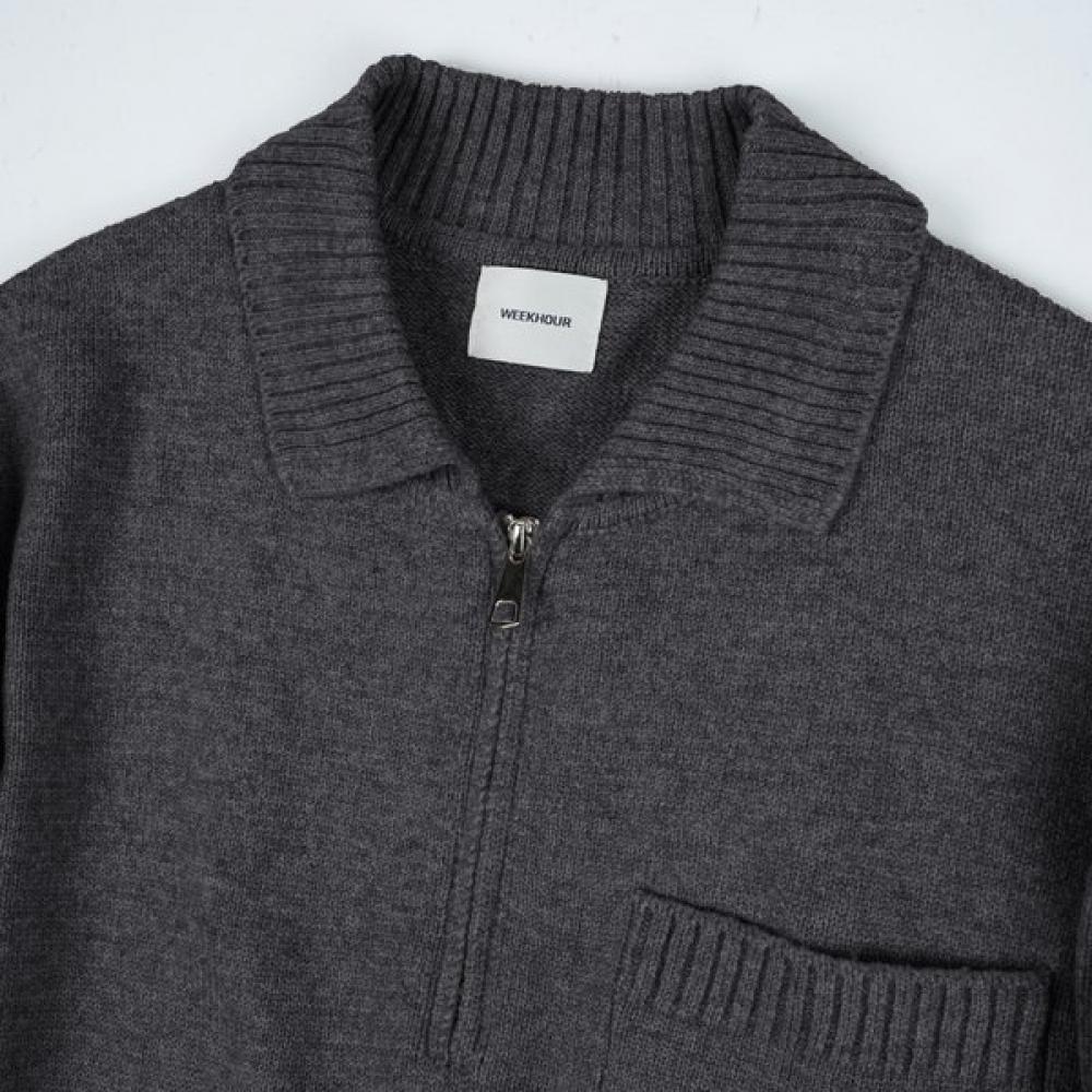 Weekhour Wool Blend Half Zip Collar Knit Charcoal