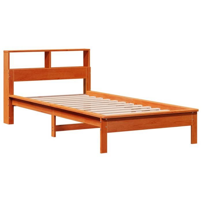 VidaXL Lit bibliothèque sans matelas cire marron 90x190 cm pin massif, lit, meuble de chambre à coucher, lit avec rangement, 855734