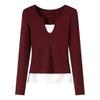 Vintage splicing fake two-piece long-sleeved women slim and thin design feeling Spice girl top women