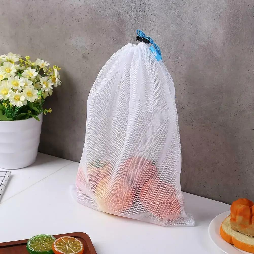 5pcs Fruit Vegetable Storage Mesh Bags Reusable Net Bags Kitchen Food Organizer Washable Toys Grocery Storage Packaging Bag