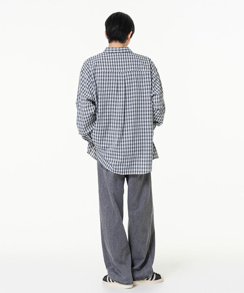 MOZMOZ Soft Basic Light Check Shirt Black