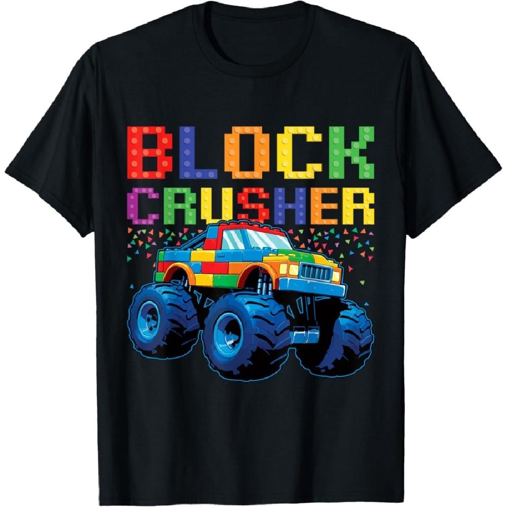 

Block Crusher Monster Truck Block Building Brick Builder T-Shirt S