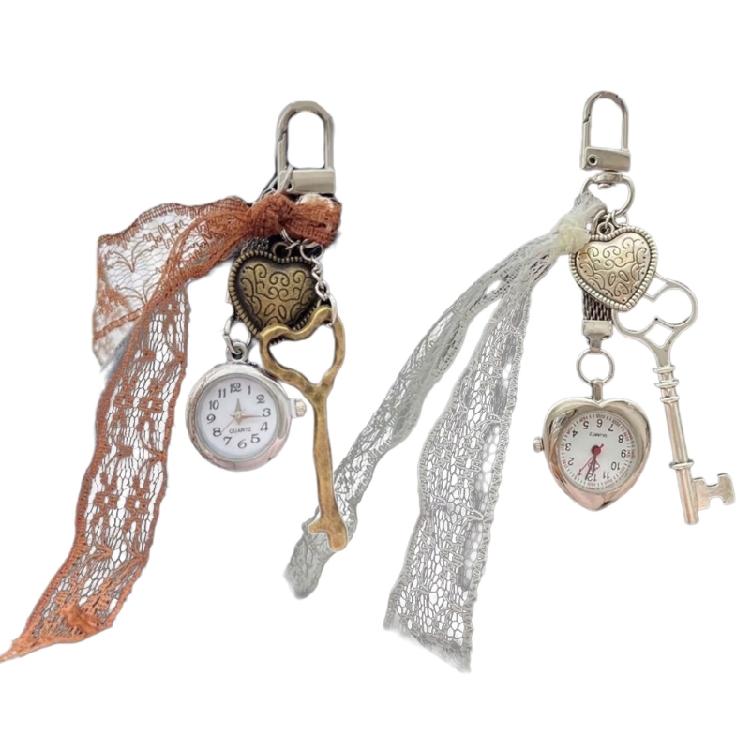 Romance Heart Pocket Watch Charm Keychain Portable Sturdy Alloy Gift for Her