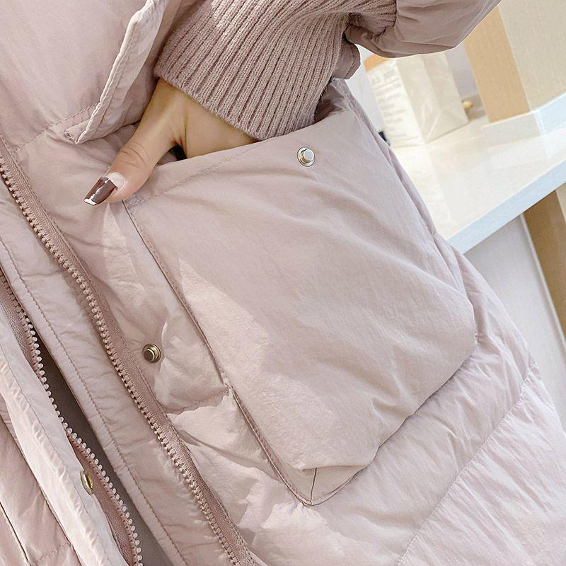 Women's 2025 Winter Hooded White Duck Down Jacket, Mid-Length, Loose Fit, Korean Style.