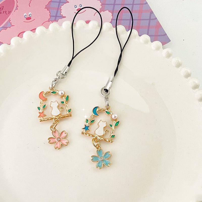 Cute Flower Phone Rope Keychain Pendant Phone Case Strap Women Girls Telephone Jewelry Anti-Lost Lanyard Hanging Cord Keychain