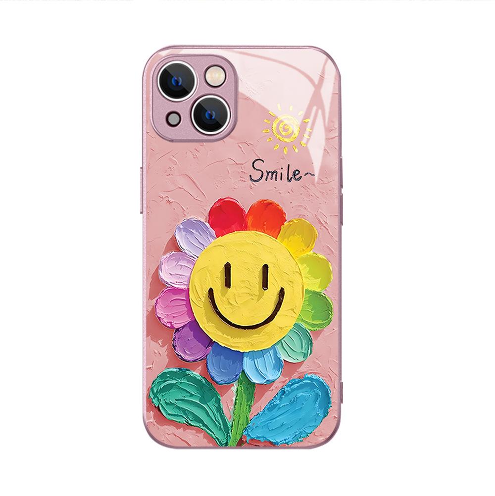 Three-dimensional Rainbow Sunflower Small Gold Sun Smile Text Apple 17PM Mobile Phone Case Fine Hole All-inclusive Protective Case
