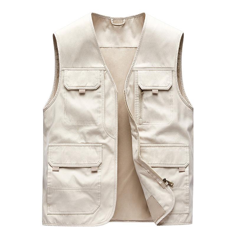 Odzież robocza z wieloma kieszeniami, Płaszcz z czystej bawełny, Męski luźny casualowy płaszcz z dekoltem V, Kurtka