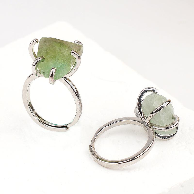 

1pc Natural Raw Stone Rings Rose Quartz Citrine Amethyst Fluorite Crystal Vintage 6 Prong Copper Setting Adjustable Open Ring