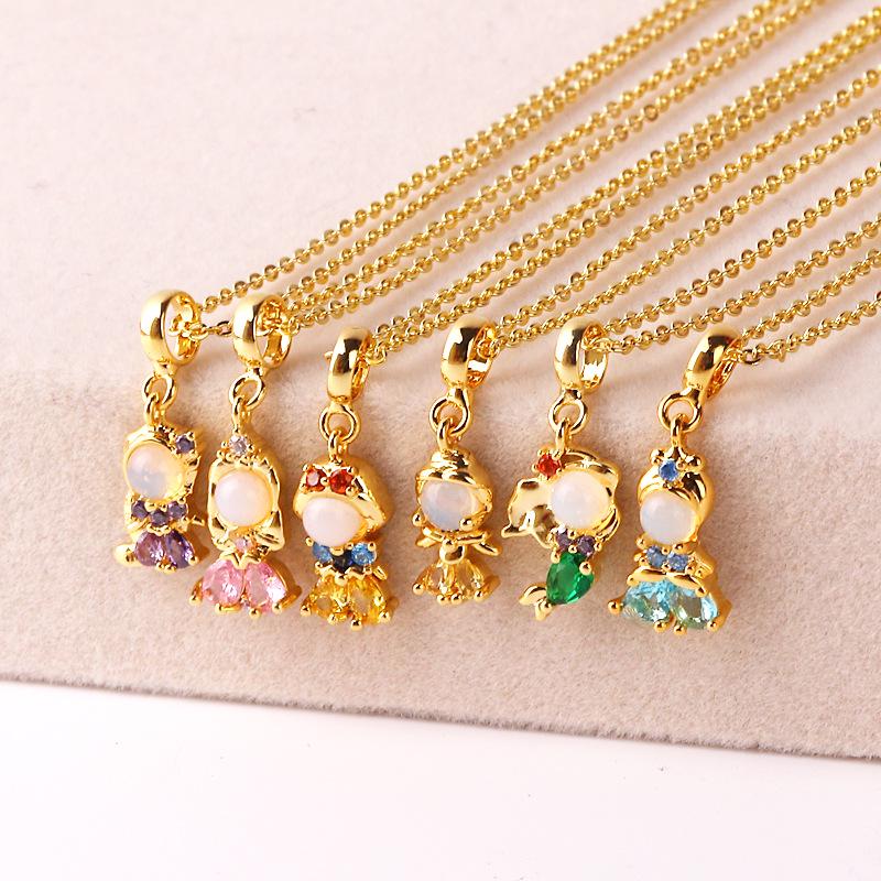 Exquisite DIY Cartoon Zircon Princess Pendant Necklace for Women